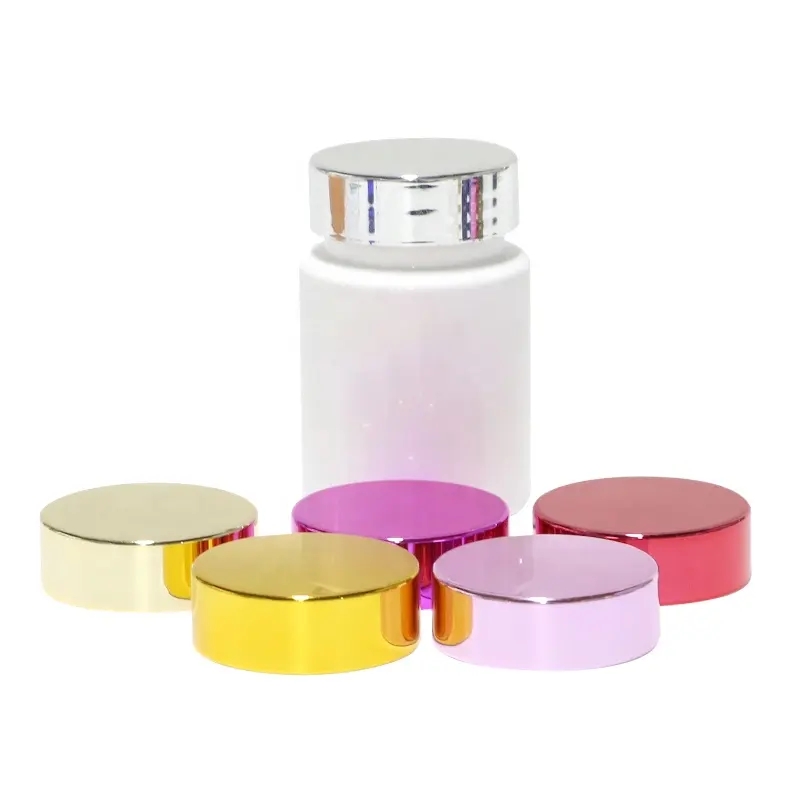 appearance golden supplier pet pill bottle 80ml vitamin tablet container capsule protein jar with electroplated cover