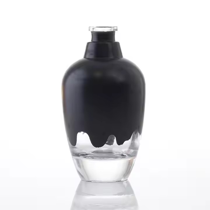 Black High Quality Unique Design Thick Bottom Glass Bottle 500ml Whisky Gin Vodka Liquor Spirit Brandy With Cork