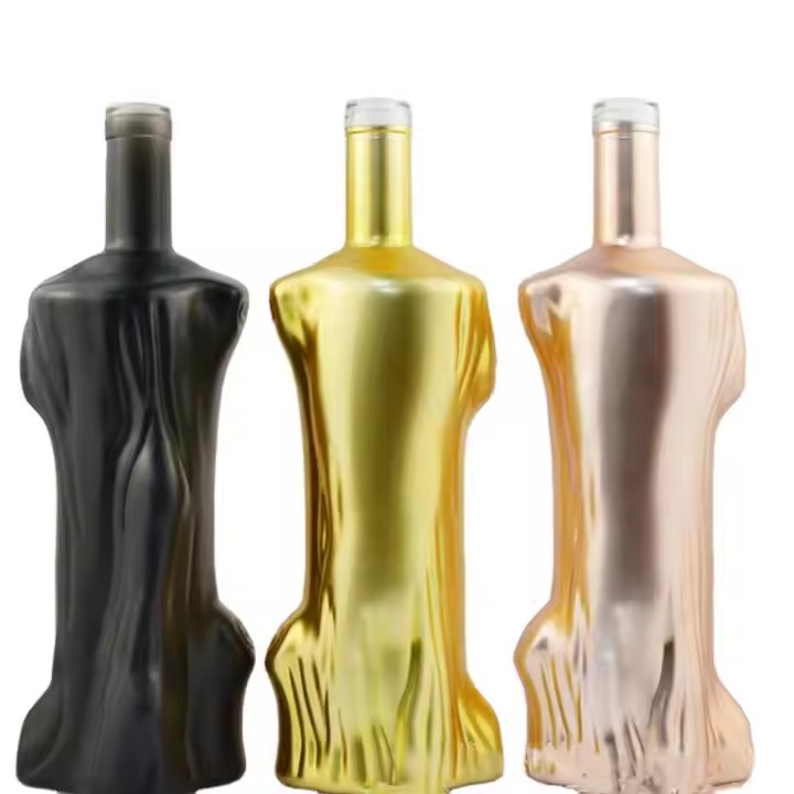 Luxury Reusable Electroplate Coloful 500ml 750ml Round Flint Glass Tequila Liquor Gin Whisky Vodka Glass Bottle With Cork Lid