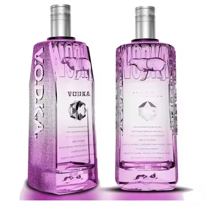 Customized Design Color Square Shape 700ml Vodka Whiskey Alcohol Beverage Glass Bottle Juice Liquor With Cork Stopper Luxury