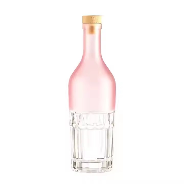 Wholesale 700ML Extra Flint Round Shape Spirits Vodka Gin Liquor Tequila Oxygen Glass Bottle With Pink Shell With Cork for Sale
