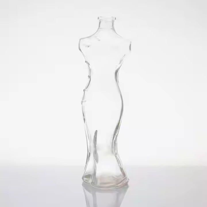 New Design Super Flint Glass Bottle Woman Body Shape Bottom Cork Cap Brandy Tequila Liquor Bottles