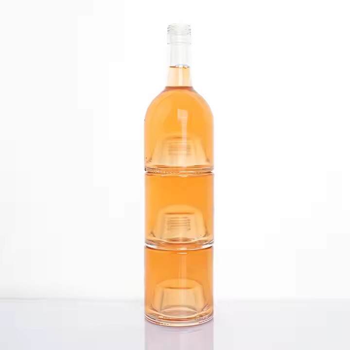 New Design 750ml Stacking Triple Glass Bottle for Spirits Liqueurs Rum with Cork Individual Bottles 250ml 