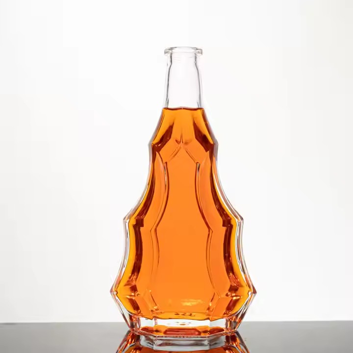 Creative Unique Spirits Custom Logo Glass Bottle for Brandy Vodka Gin High Quality Transparent Whiskey Bottles