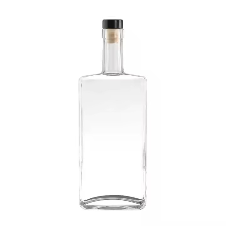 Wholesale square Flint 500ml 700ml 750ml 1000ml Brandy Vodka Gin Whiskey Liquor Glass Bottle with Cork Glass Bottles for Liquor