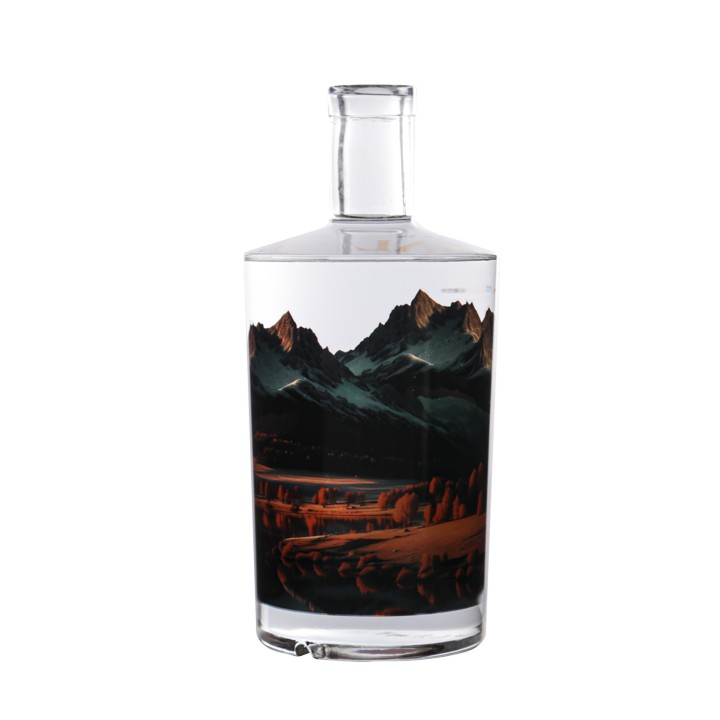 Bespoke 750ml Glass Spirit Bottle Round Shape with Thick Bottom Screw Cap Sealing for Gin Liquor Whisky Rum Tequila Vodka