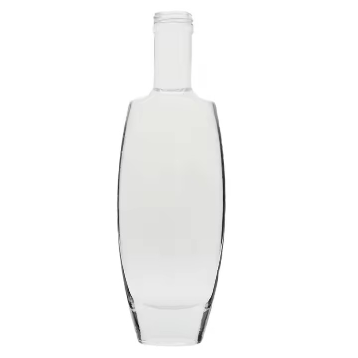 Wholesale Custom Small 250ml Glass Bottle clear Empty Flat Shape for Liquor Brandy Vodka Gin Whisky with Screw Cap