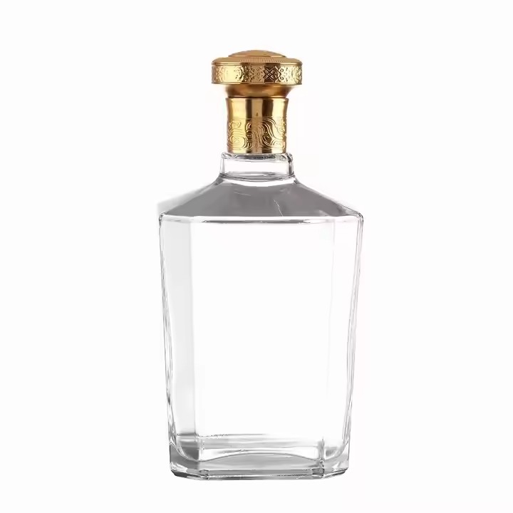 Wholesale Customized Square Shape Beverage Glass Bottles 200ml 375ml 500ml 700ml 750ml Cork for Brandy Vodka Gin Whiskey Tequila