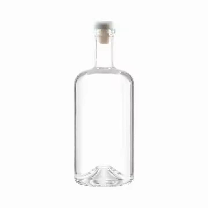 Custom Transparent Round Empty Glass Bottle with Cork Lid for Brand Energy Drinks Whisky Vodka Tequila Wine Brandy