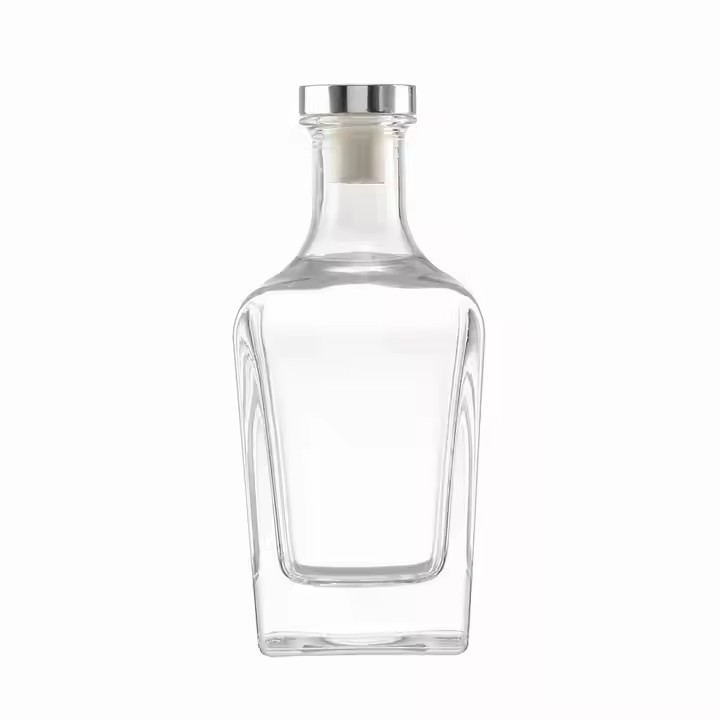 Premium Transparent Glass Square Empty Bottle 250ml 500ml 700ml 750ml Sizes with Cork Stopper for Whisky and Tequila