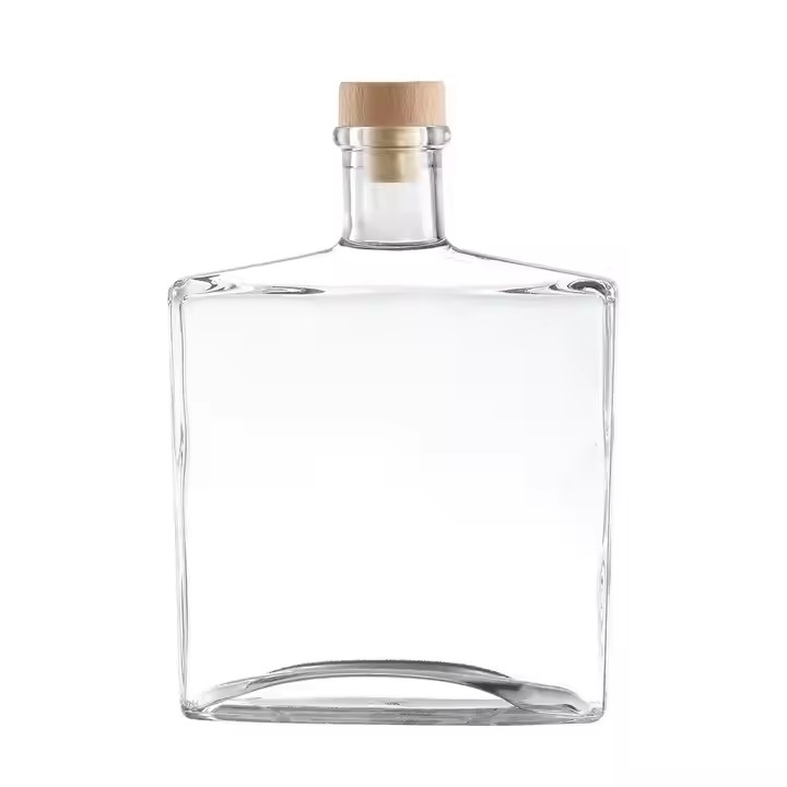 Custom Capacity Square Glass Whiskey Bottle 750ml Cork Silk Screen Printing