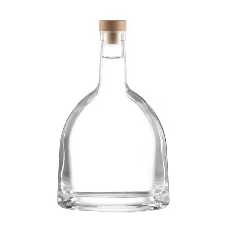 750ml High Flint Glass Bottle Long Neck Round Large Design for Whisky Brandy Gin Vodka Spirits Cork Stopper