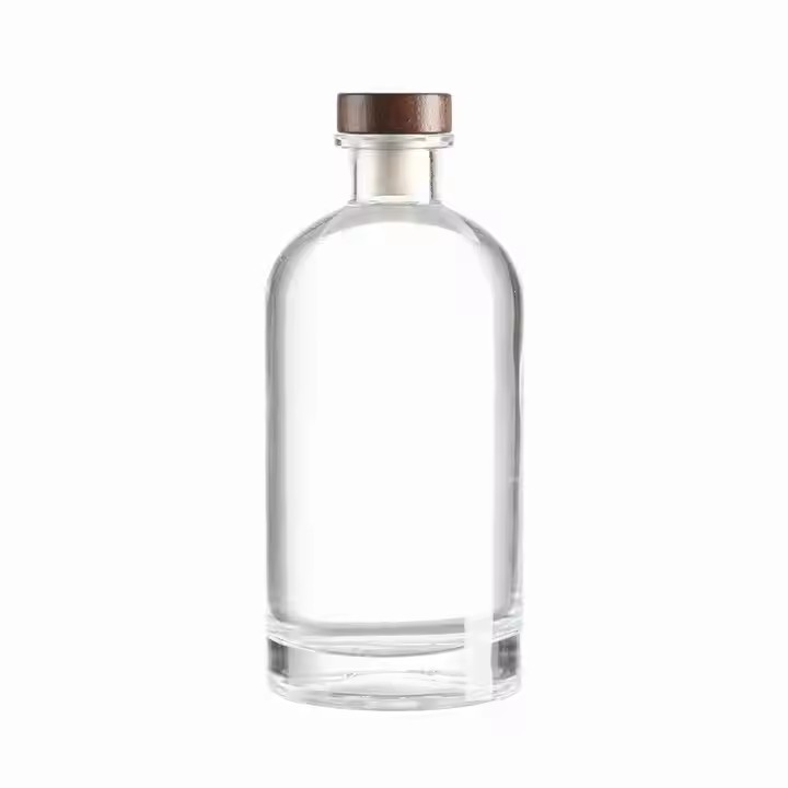 750ml Clear Cork Round Glass Bottle for Alcoholic Beverages Like Gin Rum Vodka Whiskey Brandy