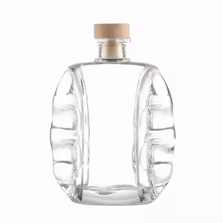 Factory Wholesale Customized 500ml Square Rum Glass Bottles Cork Sealed for Whiskey Wine Spirits Tequila Use