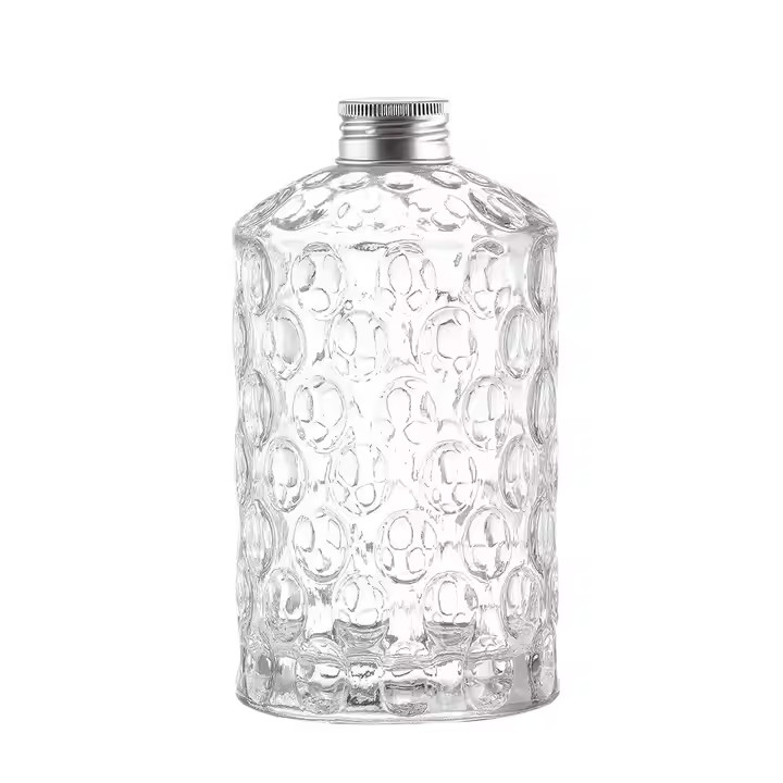 Custom 500ml Flat Glass Bottle Hand-Scratched Mark Screw Mouth Aluminum Cap Empty Vodka Rum Tequila Storage Custom Glass Bottle