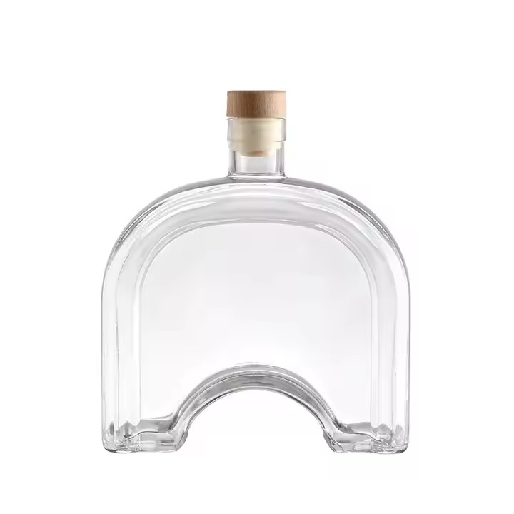 Alcohol Drink Wines Spirits Brandy Tequila Glass Bottles Bridge Shape 700ml Whisky Glass Bottle with Wood Cork