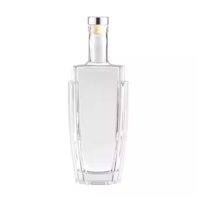 Unique Shape 750ml Glass Liquor Bottle Square Vodka Brandy Spirit Packing Glass Bottle