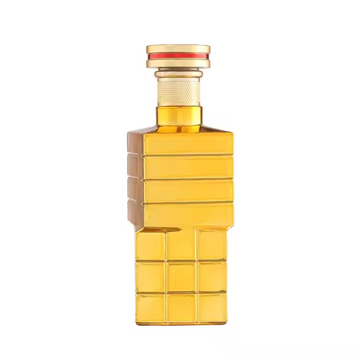 Square Spirits Glass Bottles Irregular Colorful Electroplate Gold Champagne Glass Bottle 750ml Whiskey Tequila Bottle
