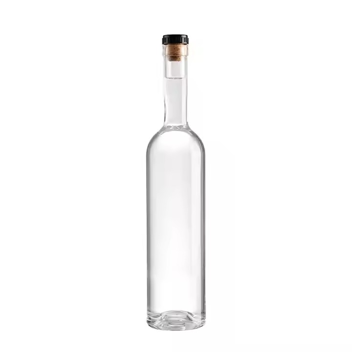 Recyclable Round clear Glass Bottles 750ml Empty Round Bottom Ice Wine Vodka Liquor Bottle With Long Neck Cork