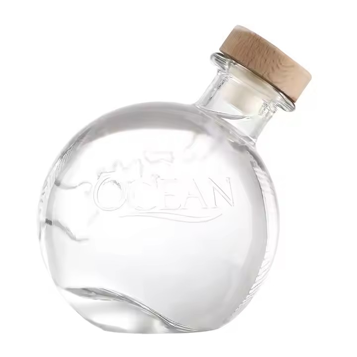 Factory Custom 750ml Round Clear Glass Bottles for Brandy Gin Whisky Tequila Matte Finish with T-Plug for Wine Packing