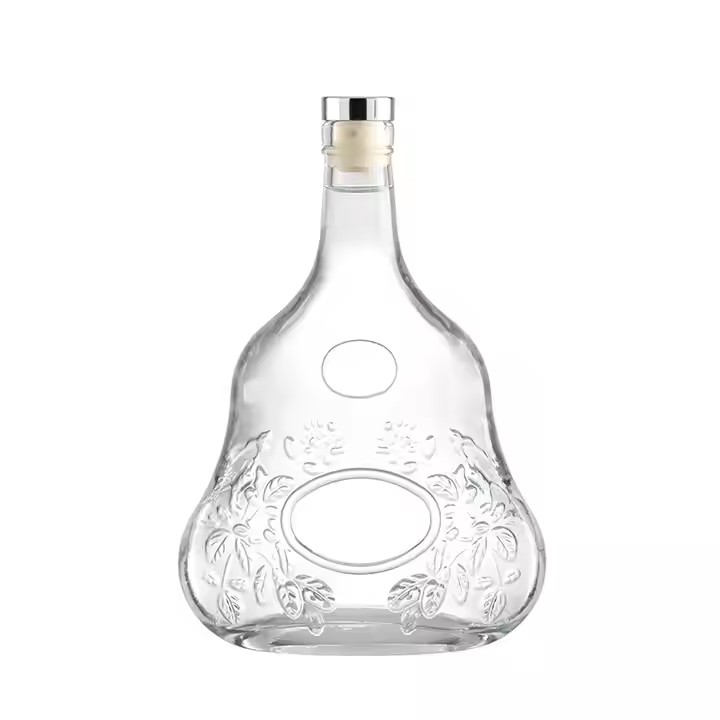 Custom Logo Brandy Gin Super Flint Glass Wine Bottle Embossed Surface Glass Liquor Bottle