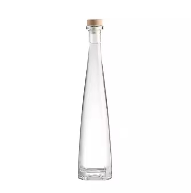 Unique Design Slender Tequila Gin Rum Glass Bottle Mineral Water Bottle Cone-Shaped Glass Bottle for Liquor Spirits Vodka
