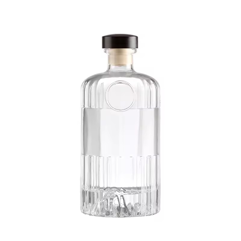 Clear Rum Whisky Gin Vodka Packaging Bottles Nordic Round Empty Spirit Liquor Bottle With Cork Cap