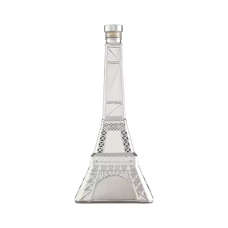 Spirit Wine Glass Bottle Embossed Electroplated Silver Liquor Vodka Bottle 500ml Eiffel Tower Shape Glass Bottle
