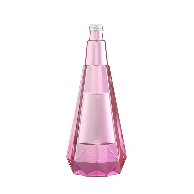375ml Whisky Vodka Water Glass Bottle Electroplate Painting Pink Color Bottle Whisky Bottle With Glass Stopper