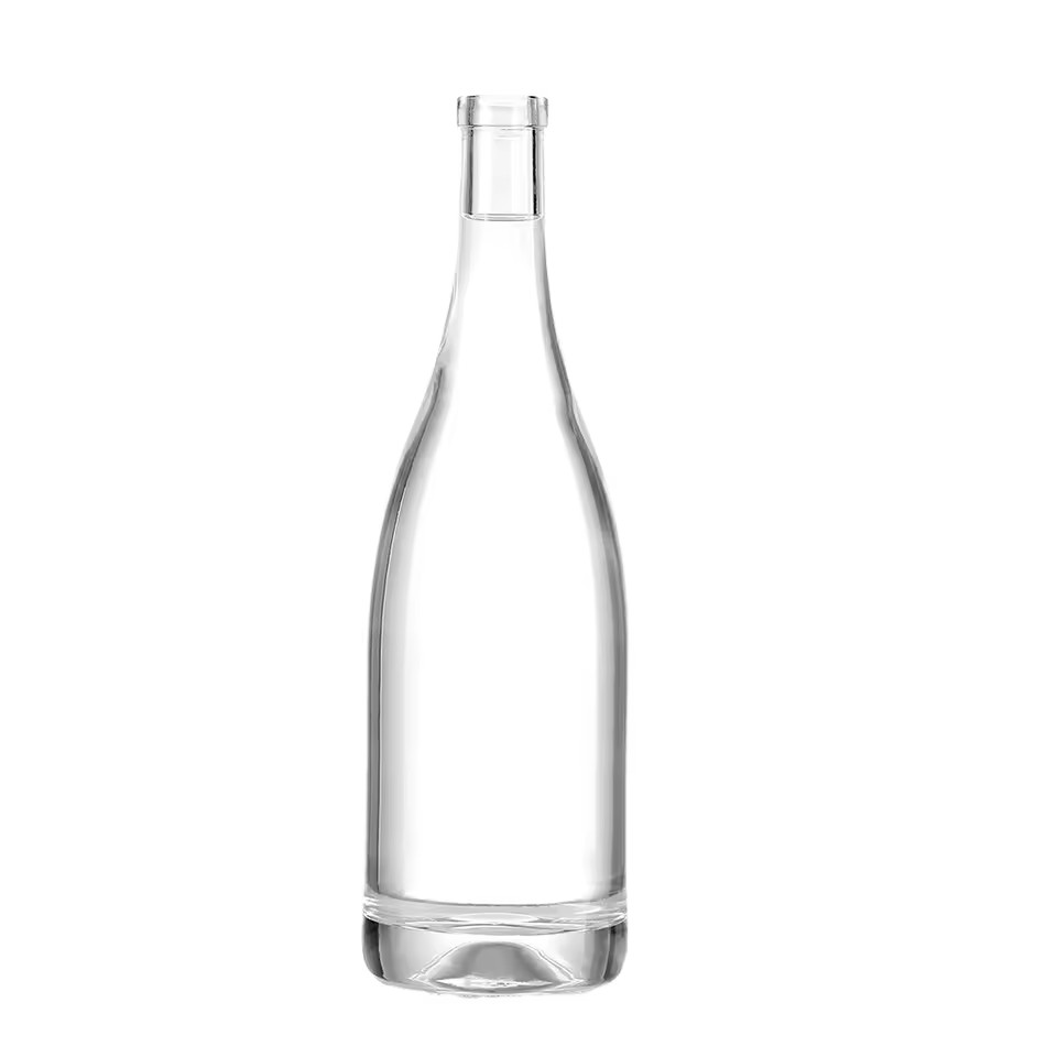 Custom 750ml Clear Long Neck Glass Wine Bottle 75cl 16oz Conical Shape for Liquor Whiskey Brandy with Cork