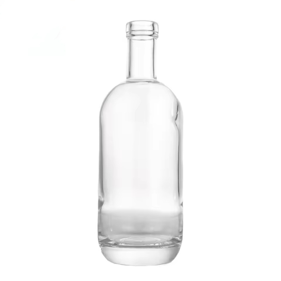 Factory Direct 750ml Custom Printing High Shoulder Round Super Flint Glass Bottle for Liquor Spirit Vodka Empty Bottle with Cork