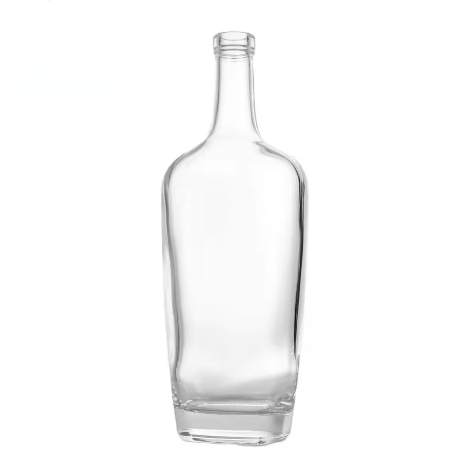 Custom Logo 750ml Modern Elliptical Shape Bottle for High-end Gin Whiskey Tequila Empty Spirit Glass Liquor Bottle With Cork