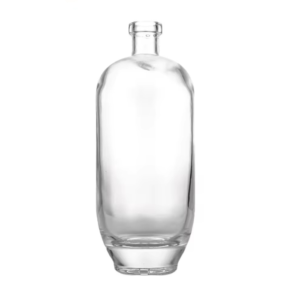 Wholesale Round Shape Glass Gin Bottle for Liquor 750ml Whiskey Vodka Rum Glass Brandy Bottles With Cork