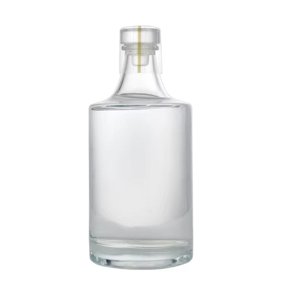 Factory custom personalized glass cork short neck thick bottom round agave whiskey 500ml bottle crystal white