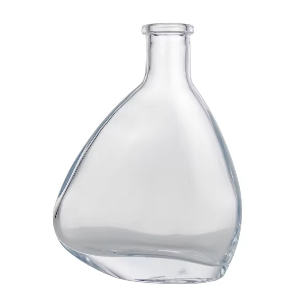 Recyclable Custom Unique Shaped Creative Flat Round Vodka Liquor Bottles 500ml Cork CapThick Bottom Whiskey Tequila Glass Bottle