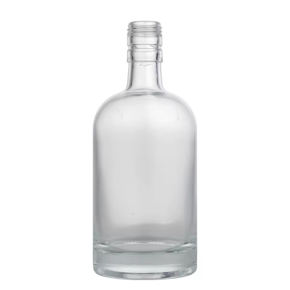 Best Selling Round 500ml Glass Transparent Vodka Tequila Rum Spirit Bottle 50cl Capacity With Screw Cap Customized