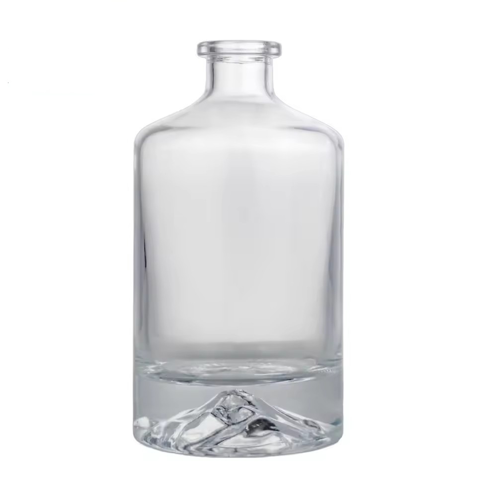 Custom Logo Embossed Round Cork Cap Thick Hill-shaped Bottom Brandy Whiskey Vodka Tequila 500ml Liquor Glass Bottle