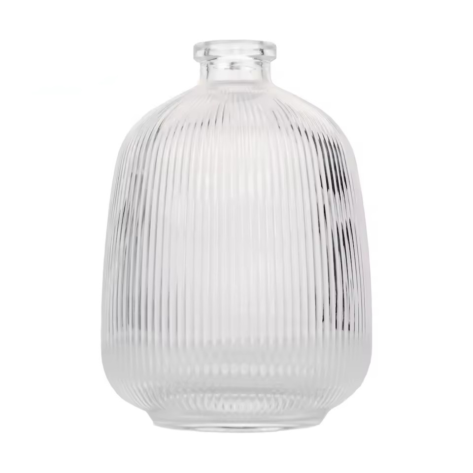 Wholesale Striped Large Capacity 500 ml Empty Clear Round Bottle for Fruit Liquor Wine Beverage Glass Ready Stock