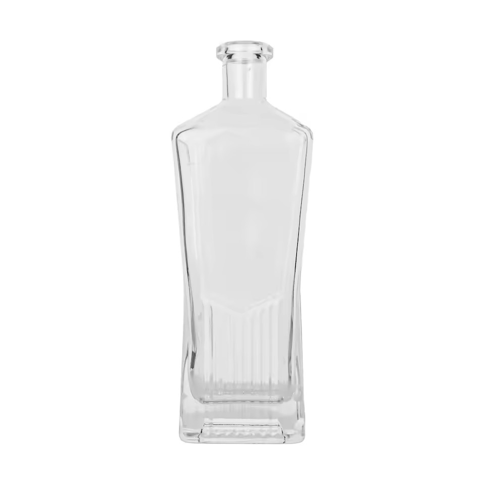750 ml Empty Square Streamline Brandy Glass Bottles for Liquor Vodka Tequila Whiskey Spirit Bottle With Cork