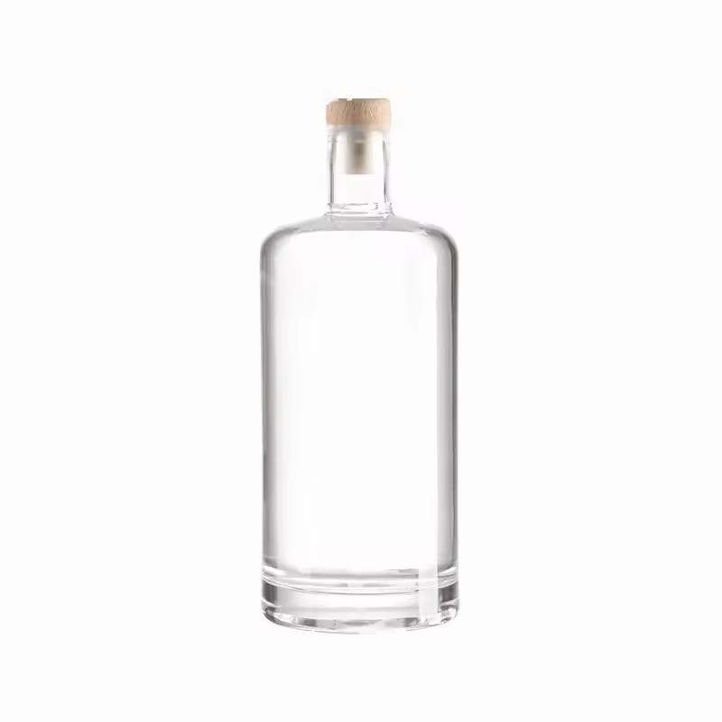 750ml Clear Round Glass Liquor Bottles with Cork Sealing for Vodka Tequila Brandy and Energy Drinks