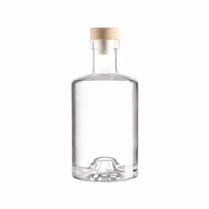 Customized 750ml Transparent Glass Bottle Square Shape with Pump Cap and Rubber Stopper for Whisky Brandy Vodka