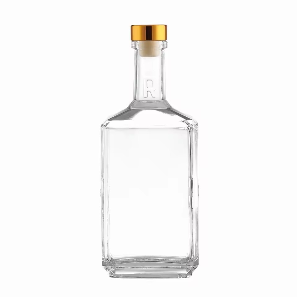 Square 500ml Liquor Bottle with Rubber Stopper Lid for Vodka Whisky Rum Tequila Brandy and Energy Drinks in Nightclubs Bars