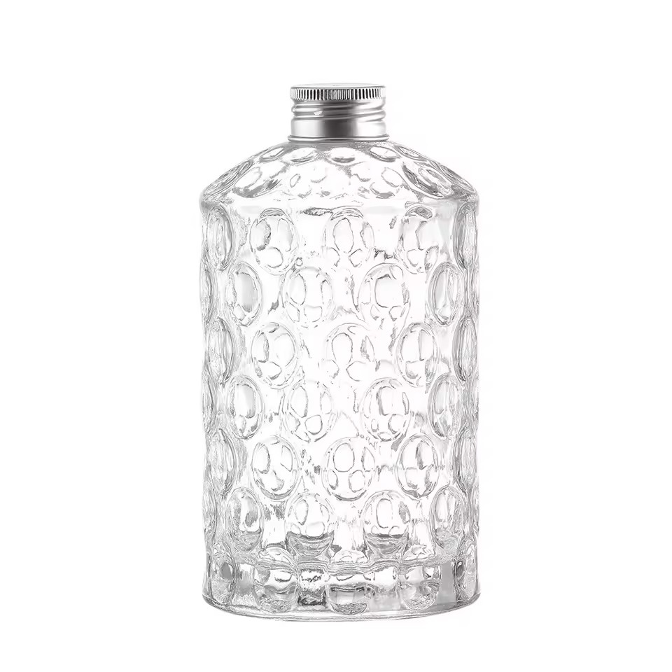 Custom 500ml Flat Glass Bottle Hand-Scratched Mark Screw Mouth Aluminum Cap Empty Vodka Rum Tequila Storage Custom Glass Bottle