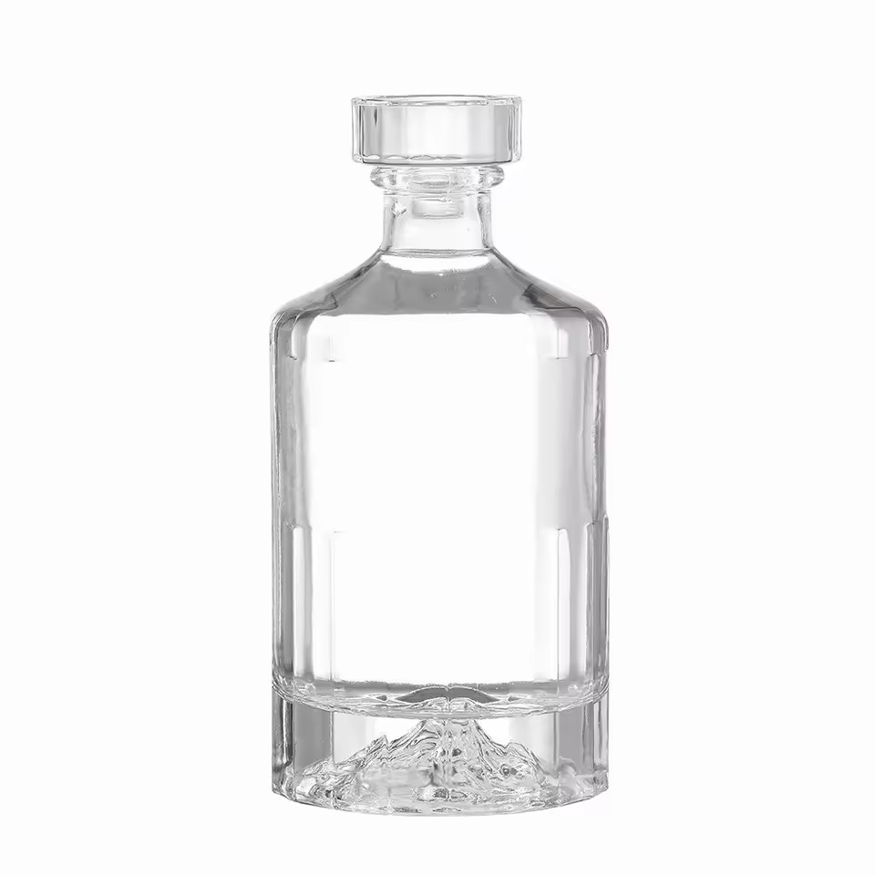 High Quality 250ml/500ml Clear Volcano Shape High Flint Glass Bottle Glass Stopper for Vodka Brandy Wine Tequila Energy Drinks