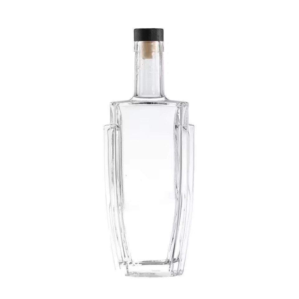 High Grade Transparent Glass Bottles for Vodka Whiskey Brandy Tequila with Cork Sealing and Lids