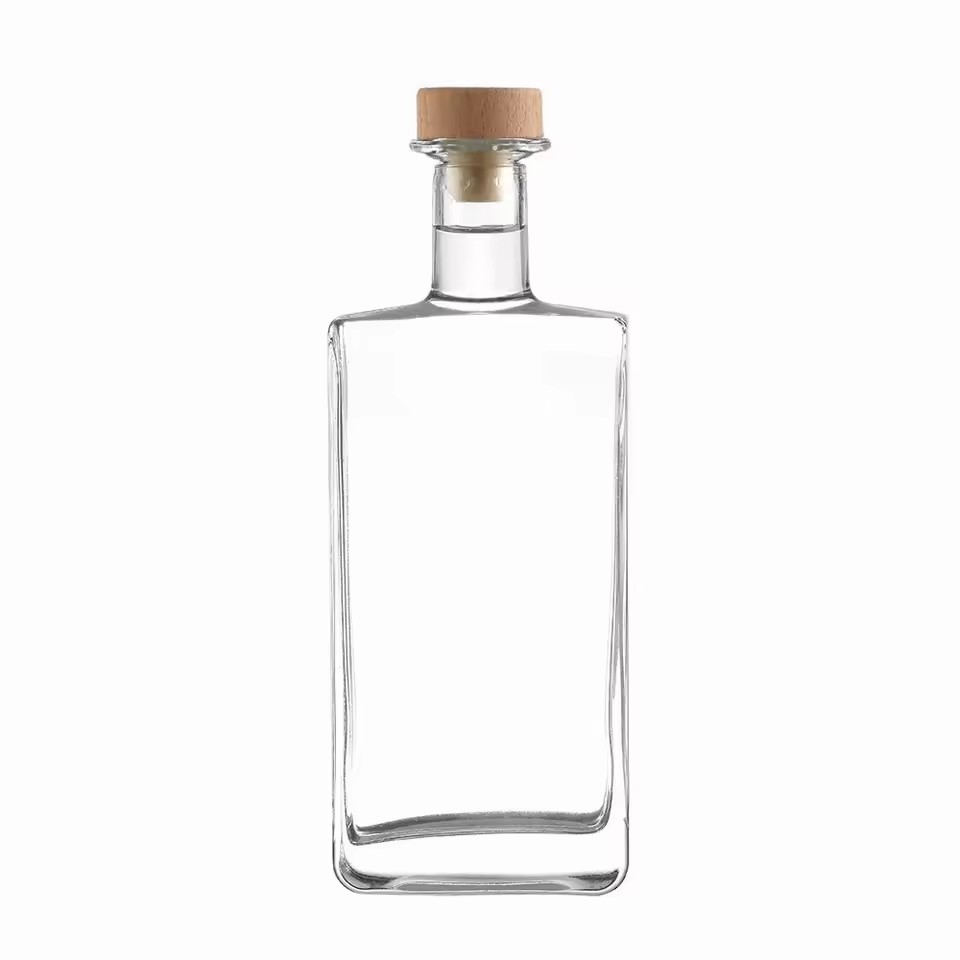Transparent 700ml 500ml Square Whiskey Glass Bottle with Lids for Tequila and Brandy