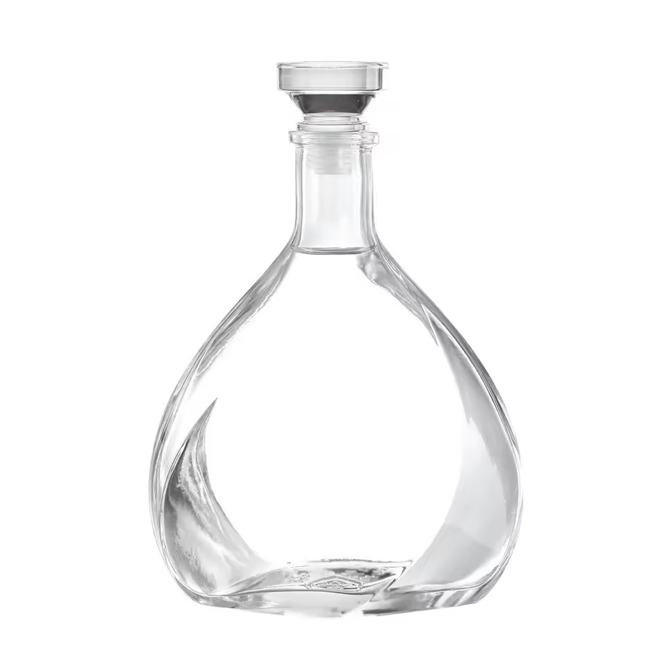 Custom 750ml Transparent Glass Bottle with Cork Seal Screen Printing & Hot Stamping Process for Tequila Brandy & Energy Drinks