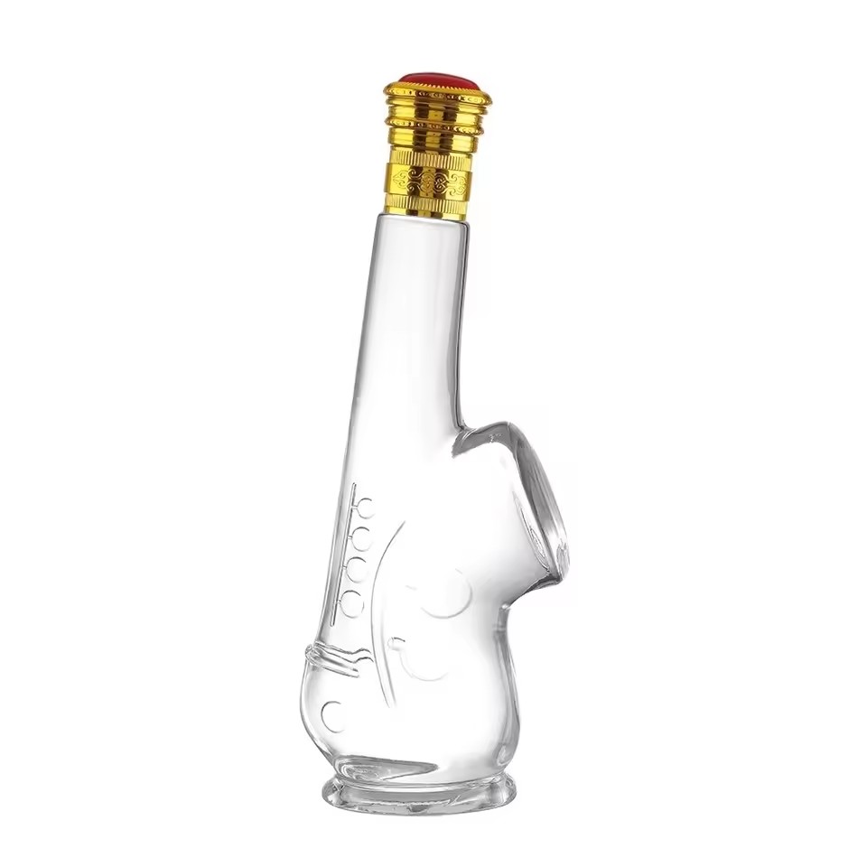 Creative 500ml Uniquely Shaped Glass Wine Bottle for Tequila Brandy and Energy Drinks
