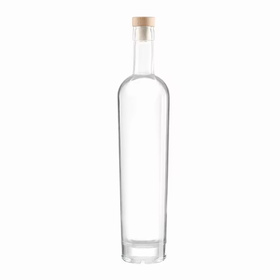 Transparent Super Flint Glass Liquor Wine Bottle 200ml 375ml 500ml 750ml 1000ml Capacity Cork Sealing for Whisky Vodka Tequila