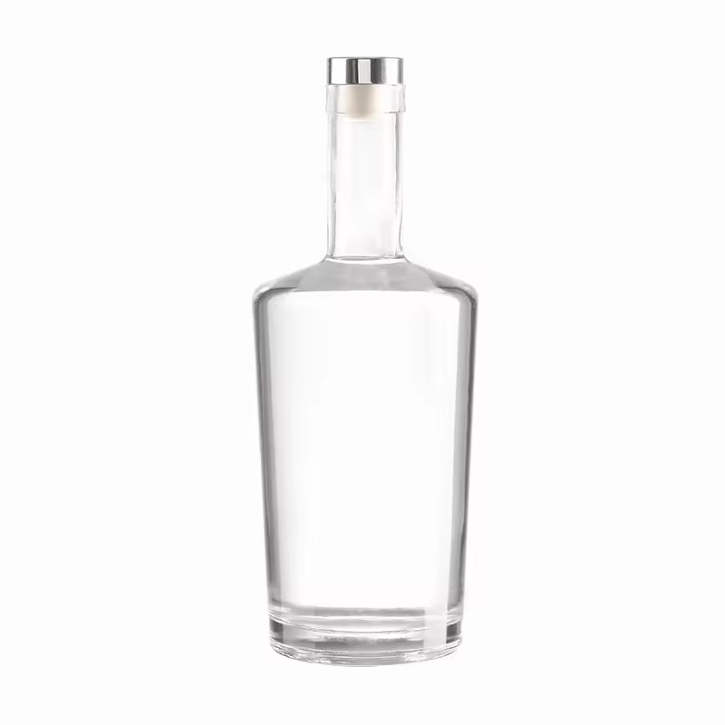 Luxury 700ml/750ml Round Glass Bottle with Wooden Cap for Vodka Gin Brandy Tequila and Energy Drinks
